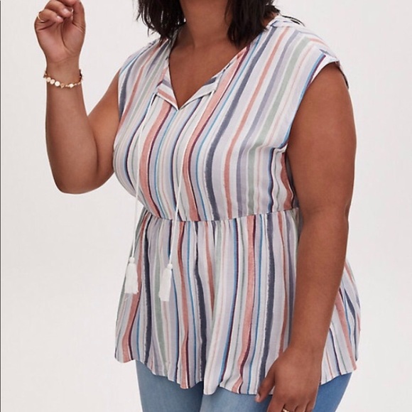 Torrid Multi Striped Woven Dolman Peplum Top - Picture 3 of 9